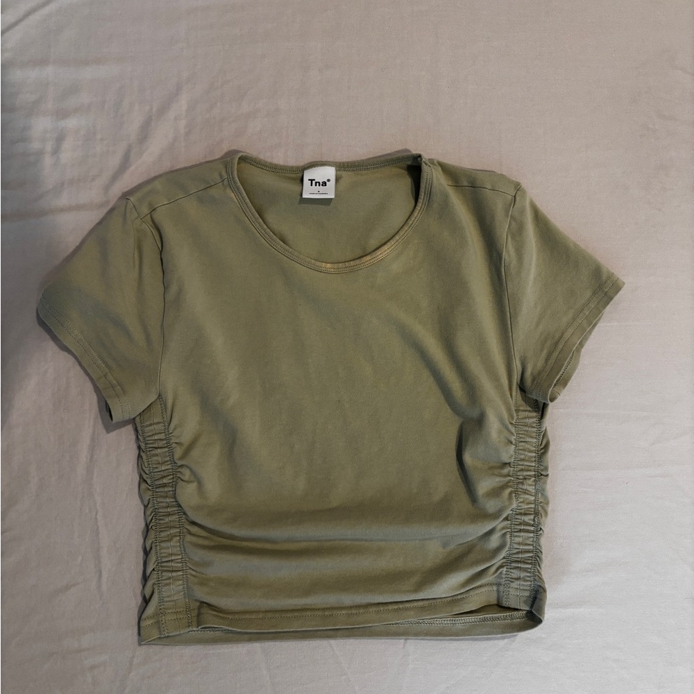 Aritzia TNA Sage Green Ruched Crop Top